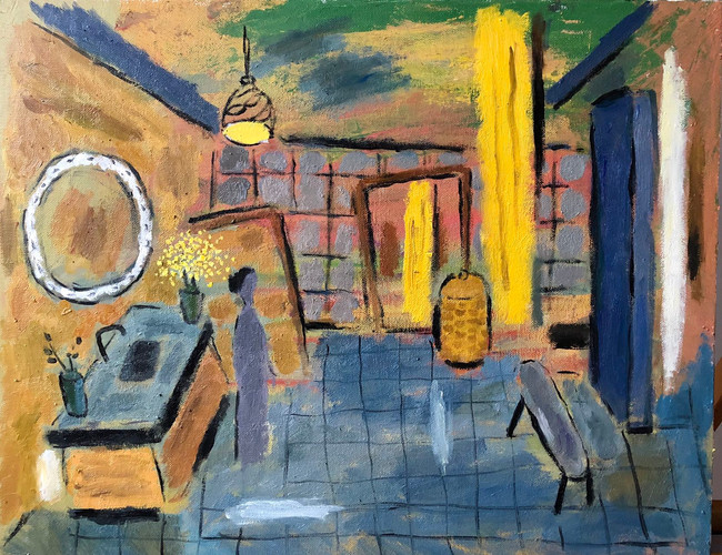 Round mirror《圆镜子》20x16in  2020.   oil on board.jpg